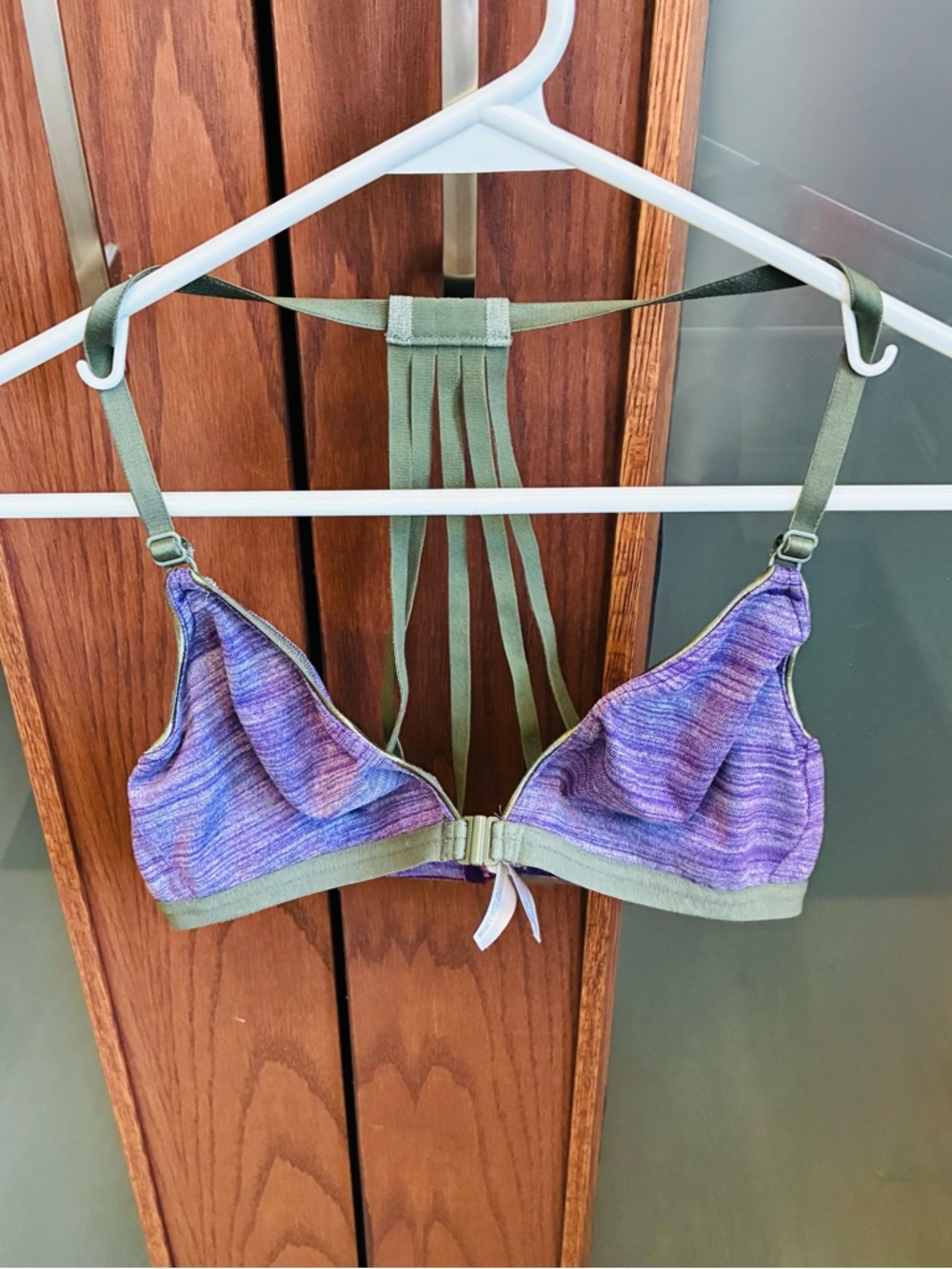 Purple Multicolor Seamless Bralette with Olive Green Trim